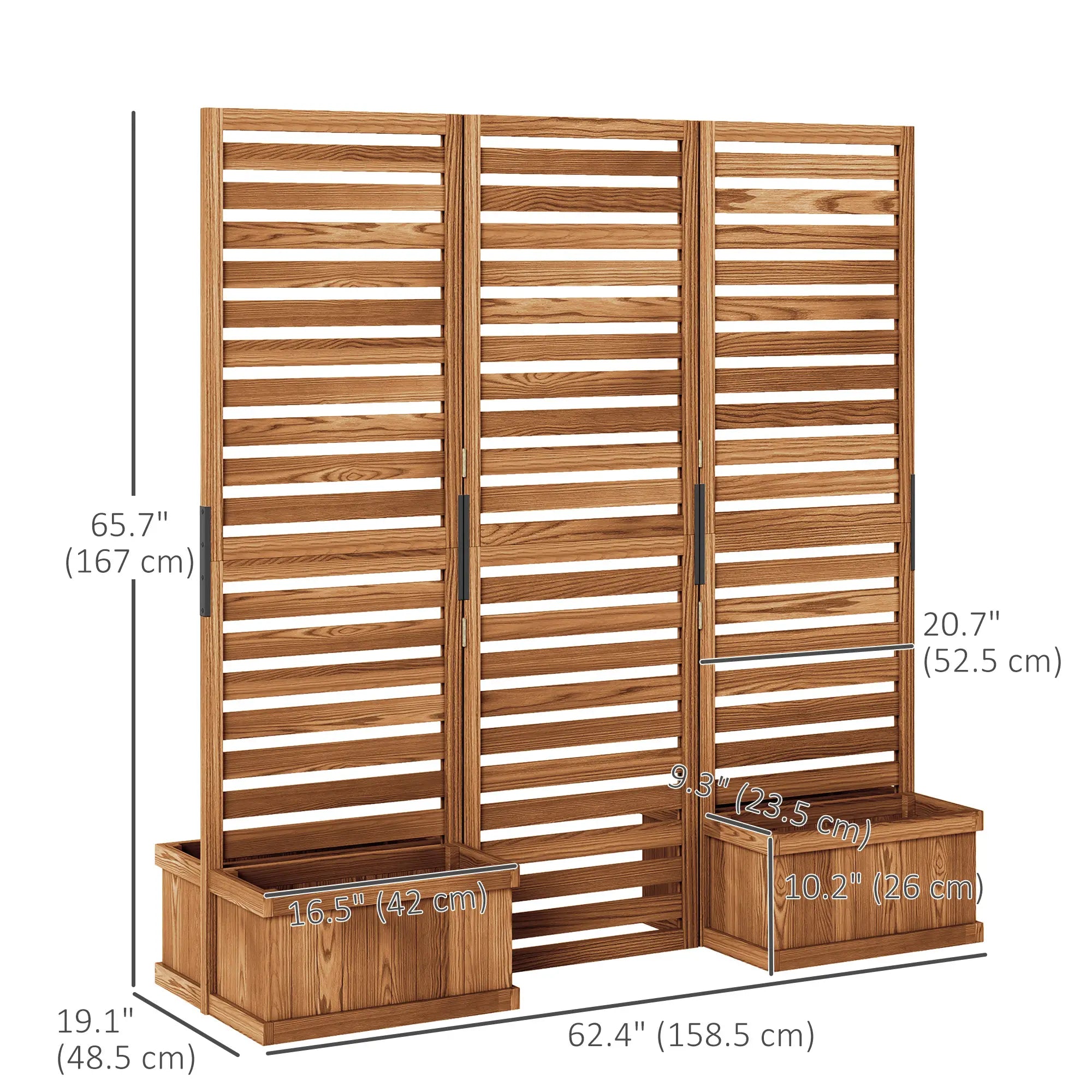 Outdoor Privacy Screen, Wood Panel with 4 Planter Boxes, Raised Bed, 3 Panels Side Awnings at Gallery Canada