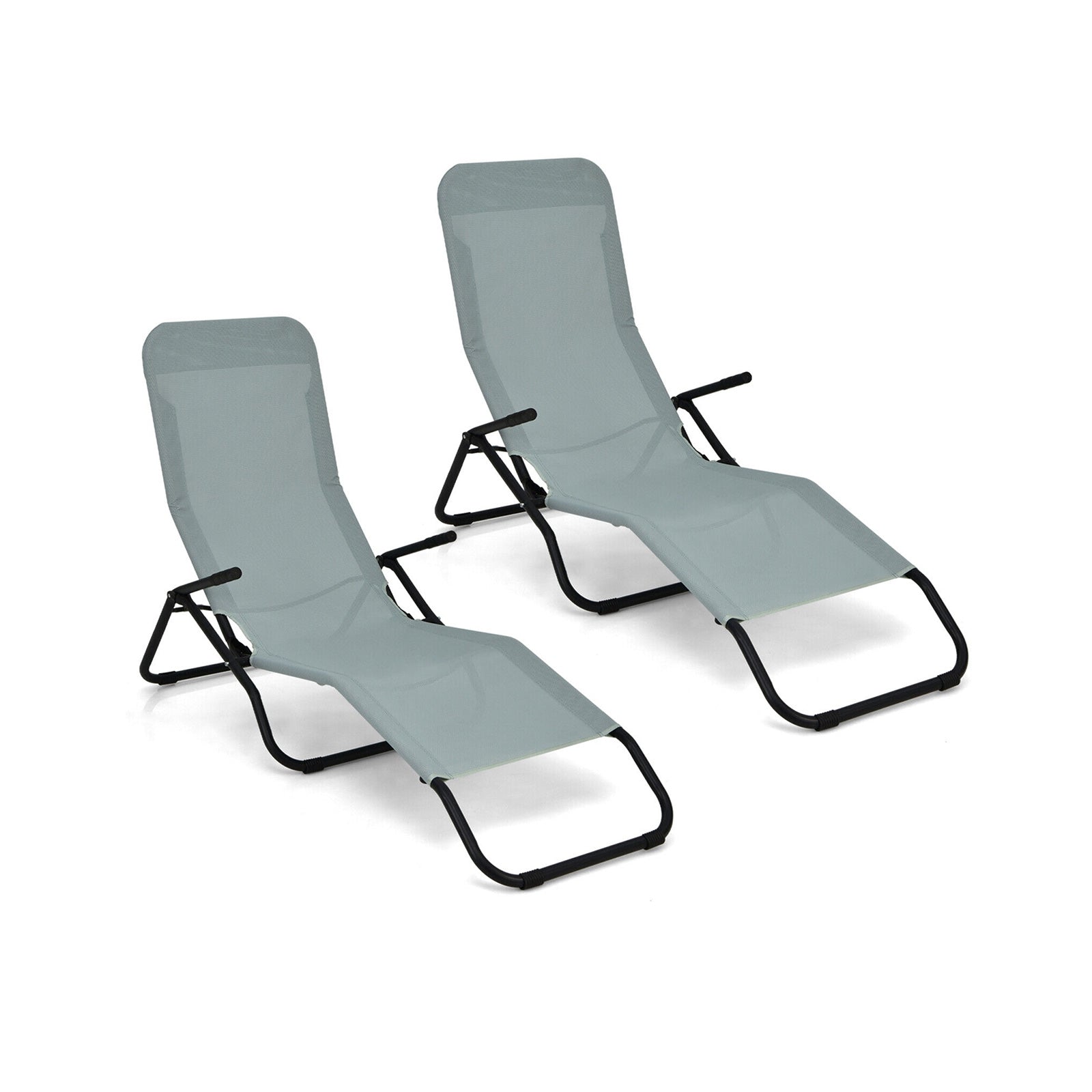 2 Pieces Folding Portable Patio Chaise Lounger with Rocking Design, Light Green Outdoor Chaise Lounges at Gallery Canada