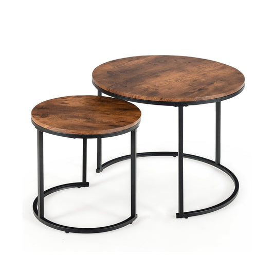 Set of 2 Modern Round Stacking Nesting Coffee Tables for Living Room, Rustic Brown - Gallery Canada