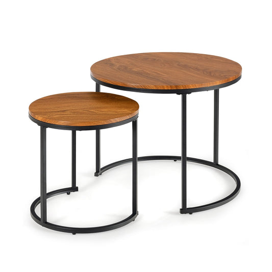 Set of 2 Modern Round Stacking Nesting Coffee Tables for Living Room, Brown - Gallery Canada