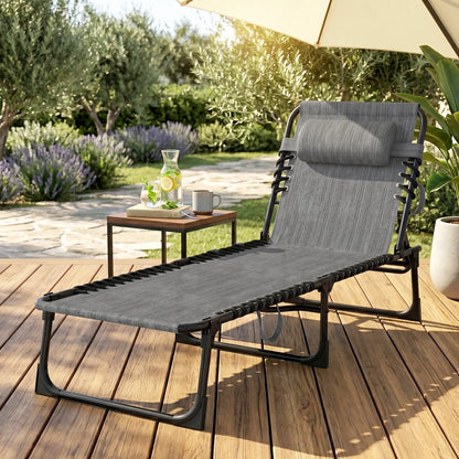 Outdoor Folding Chaise Lounge, Adjustable Backrest, Removable Pillow, Mixed Grey, Grey Lounger Chairs at Gallery Canada