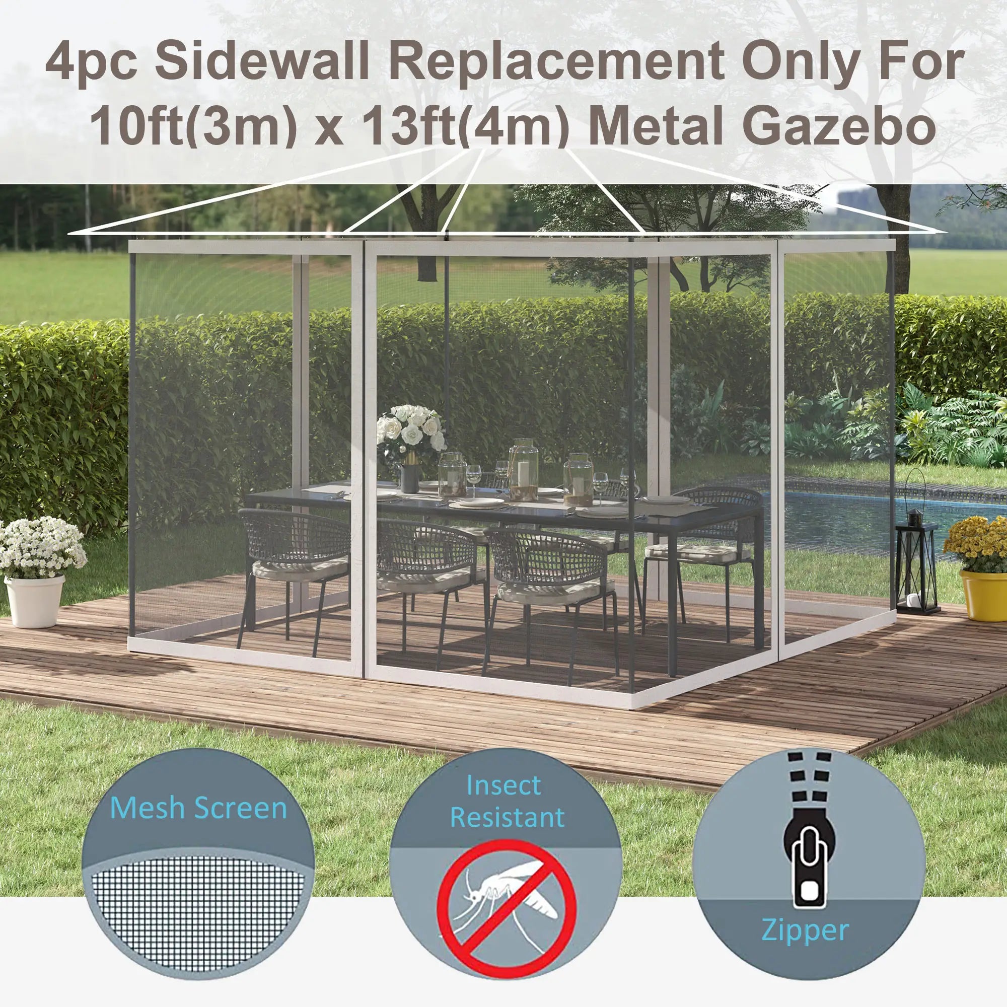 Mosquito Netting For Gazebo, 10' x 13', Black Screen Walls With Zippers, Black Gazebo Sidewalls at Gallery Canada