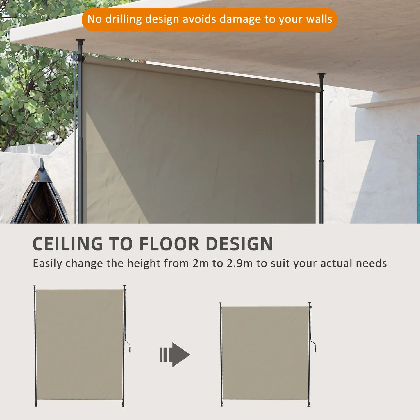 7' x 10' Retractable Patio Awning, Manual Outdoor Privacy Screen, Beige Retractable Side Awning at Gallery Canada