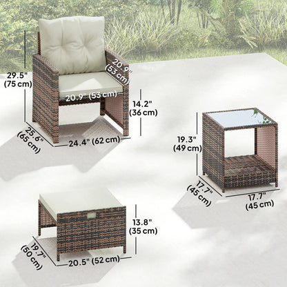 5 Piece Patio Set, Wicker Chairs With Ottomans, Glass Coffee Table, Brown Cream Patio Furniture Sets at Gallery Canada