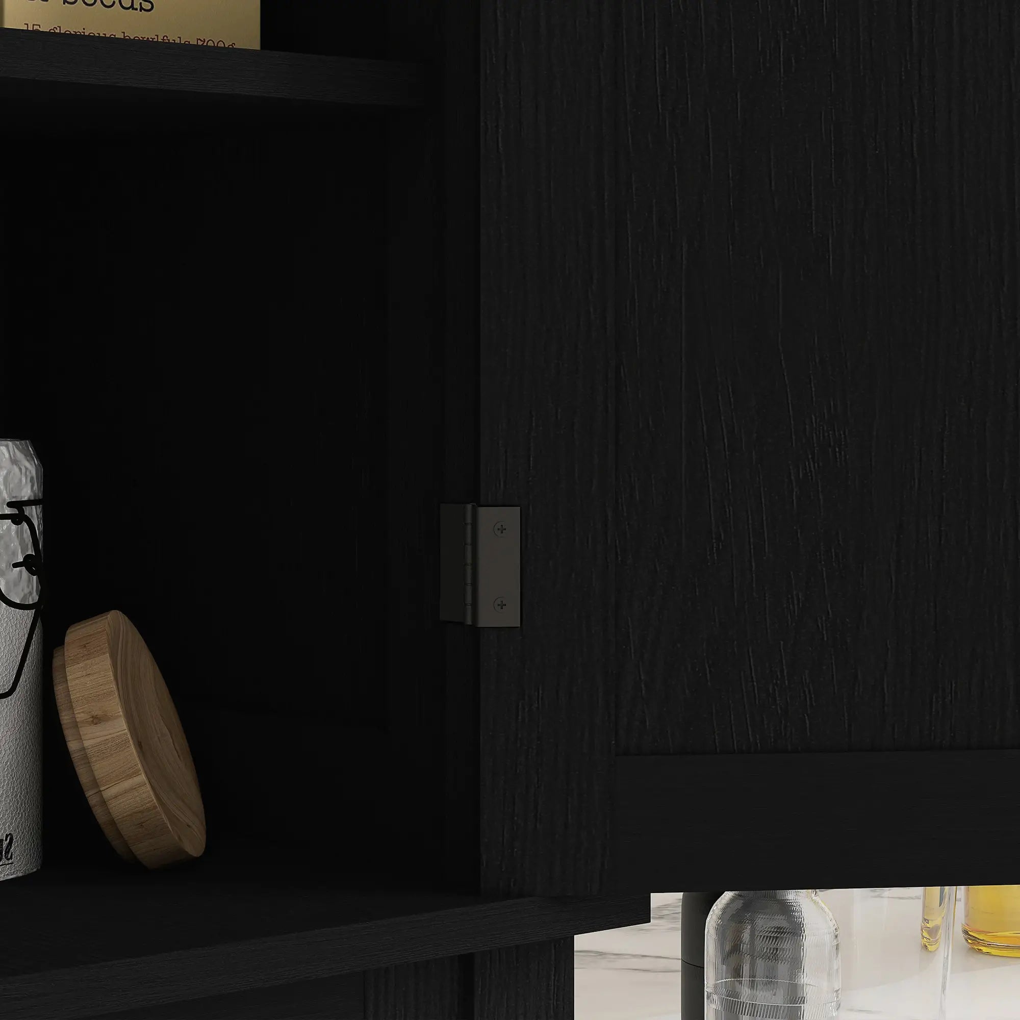 72 Inch Tall Pantry Cabinet, 4 Door Kitchen Storage, Black Wood Grain, Black Kitchen Pantry Cabinets at Gallery Canada