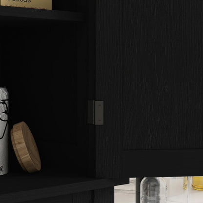 72 Inch Tall Pantry Cabinet, 4 Door Kitchen Storage, Black Wood Grain, Black Kitchen Pantry Cabinets at Gallery Canada