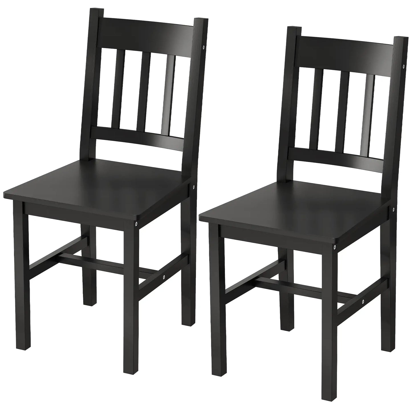 Set of 2 Kitchen Chairs with Slat Back, Black