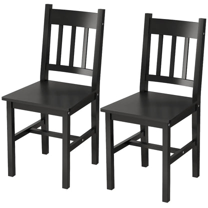 Set of 2 Kitchen Chairs with Slat Back, Black