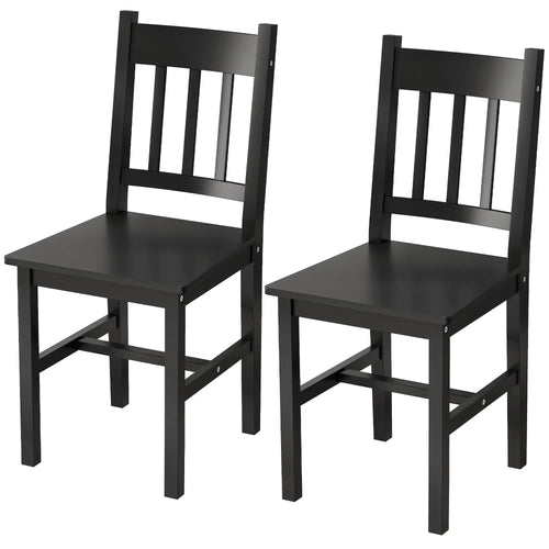 Set of 2 Kitchen Chairs with Slat Back, Black