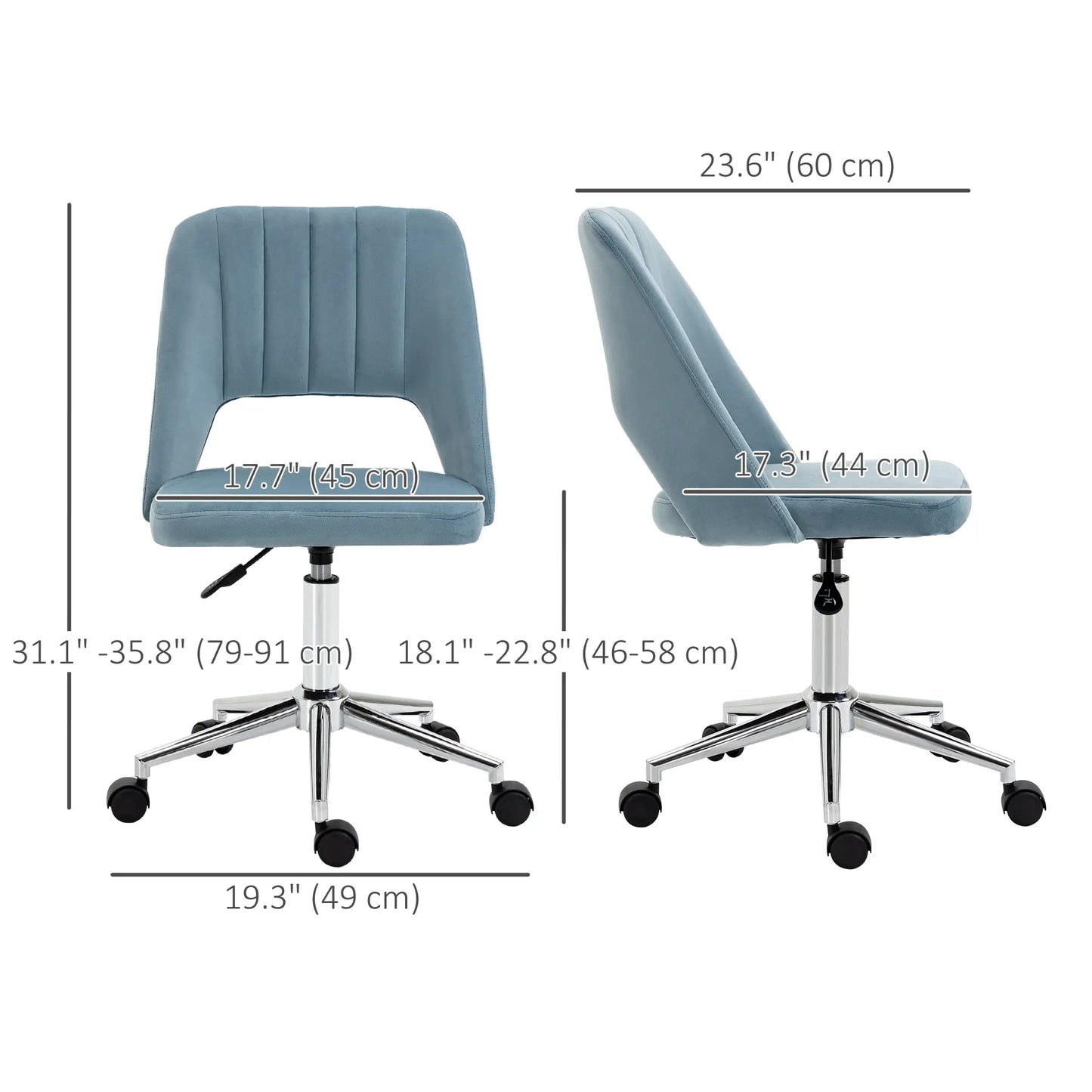Mid Back Office Chair, Velvet Fabric, Swivel, Scallop Shape, Sky Blue Office Chairs at Gallery Canada