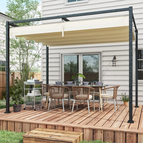 10' x 7' Patio Pergola, Retractable Canopy, Outdoor Sun Shelter, Cream White