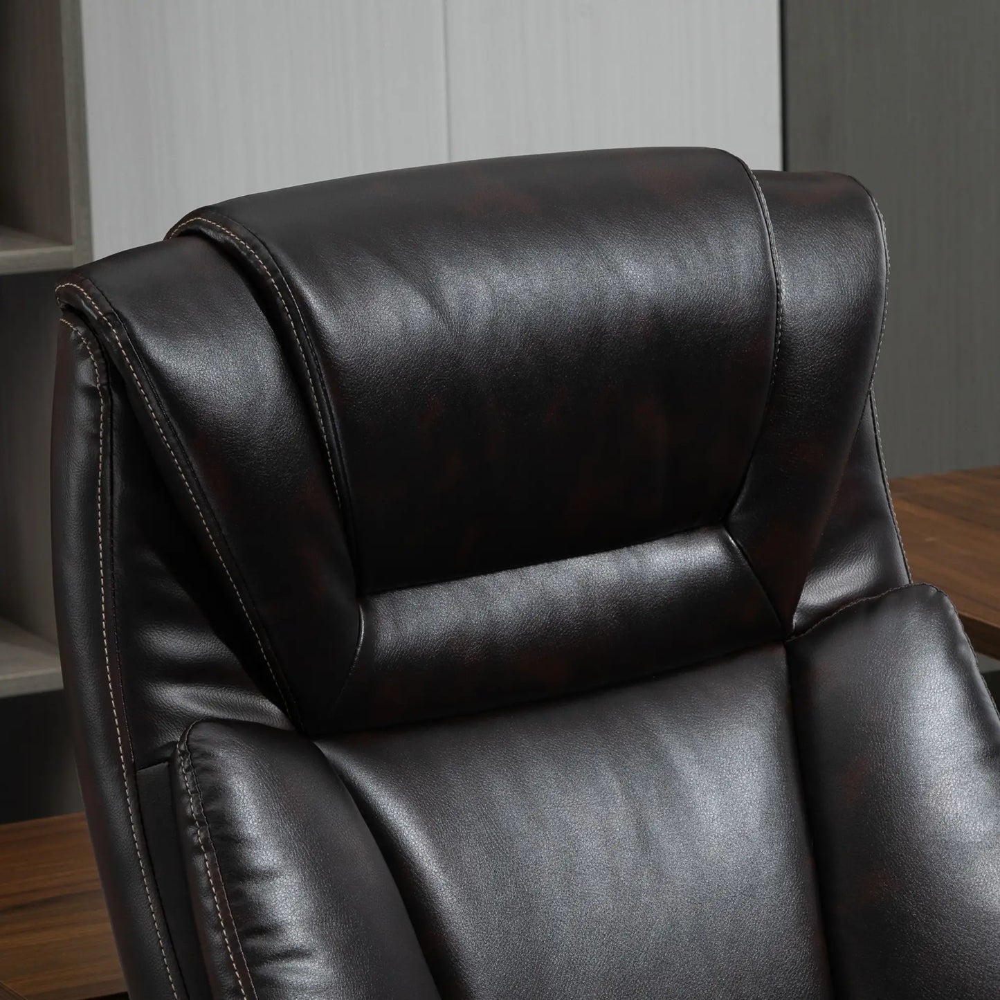 PU Leather Executive Office Chair, High Back, Adjustable Height, Swivel Wheels, 400LBS, Brown Executive & Manager Chairs at Gallery Canada