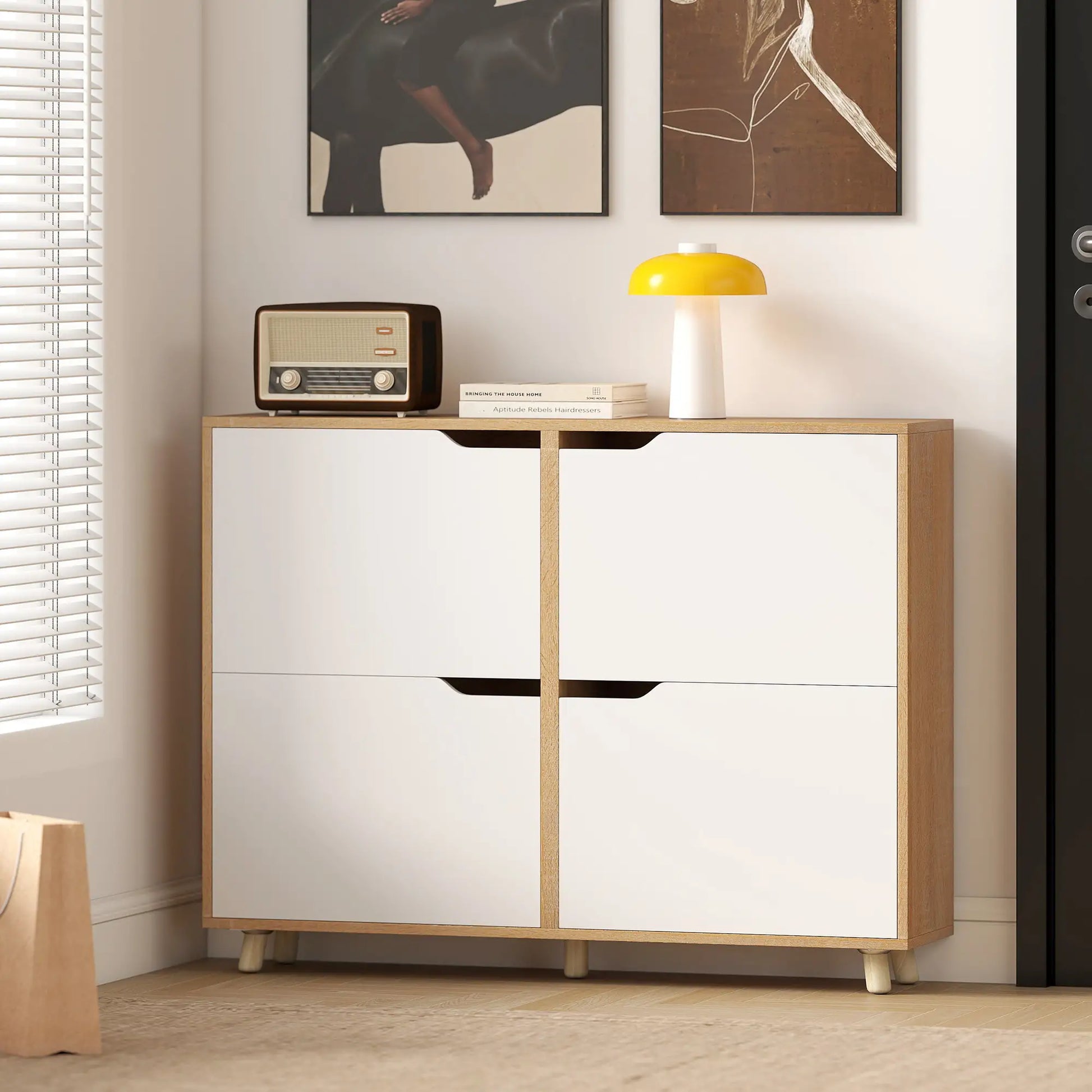 Narrow Shoe Cabinet, 4 Flip Drawers, Adjustable Shelves, Natural Shoe Storage Cabinets & Racks at Gallery Canada