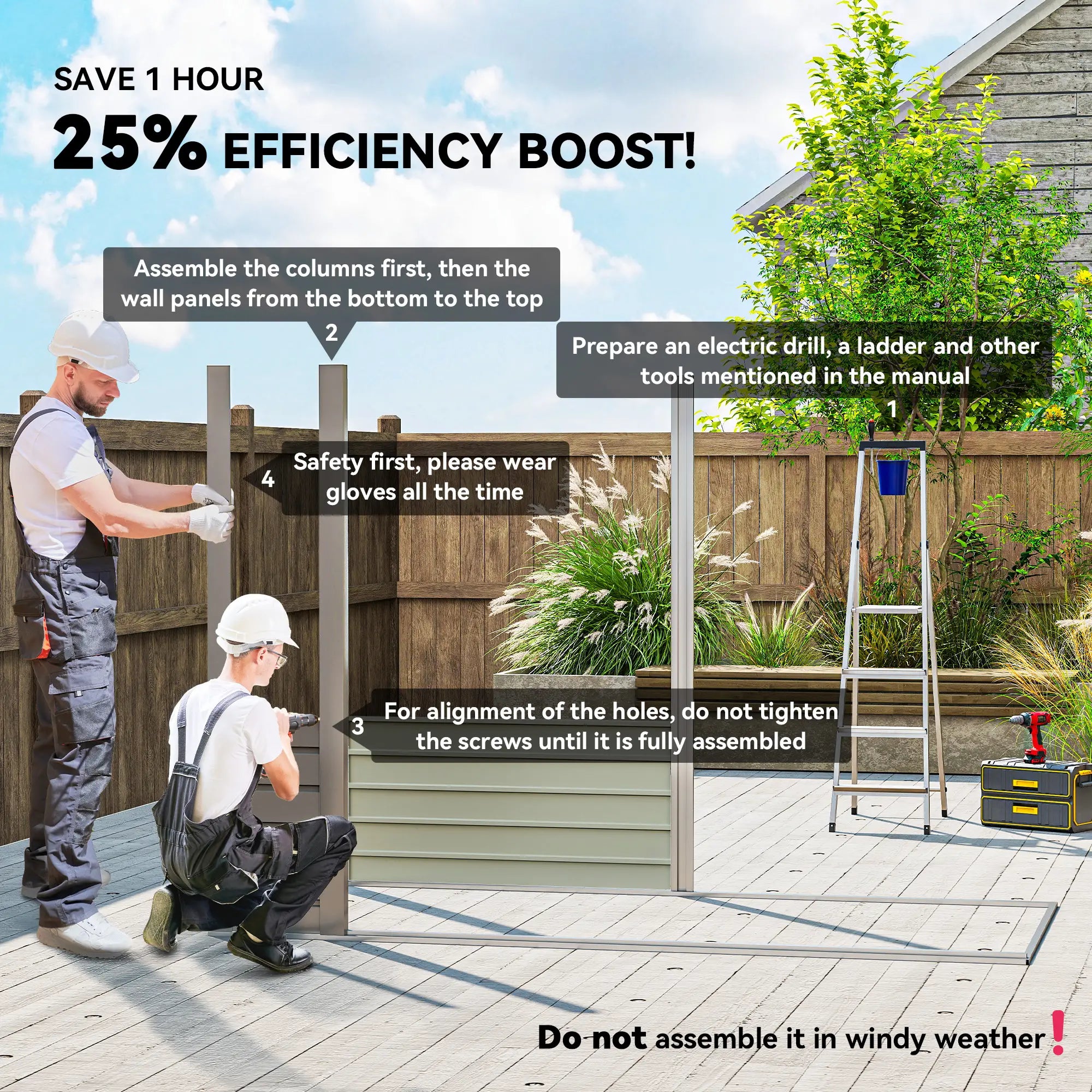 8 x 4FT Galvanized Metal Garden Shed, Double Doors, 2 Vents, Light Grey Sheds at Gallery Canada