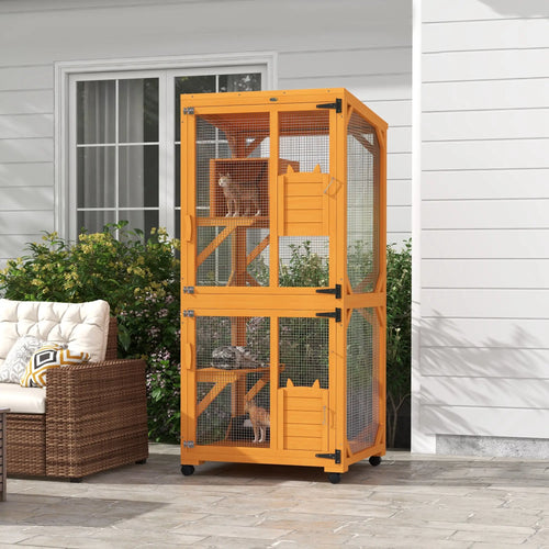 Outdoor Catio, Elevated Design, Wheels, Resting Box, Water-Resistant, Orange
