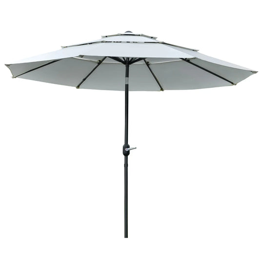 9FT 3-Tier Patio Umbrella, Crank & Tilt, Cream White Sun Umbrellas Cream White, Black at Gallery Canada