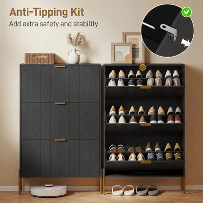 Shoe Cabinet, 3 Flip Drawers, Adjustable Shelves, Black Shoe Storage Cabinets & Racks at Gallery Canada