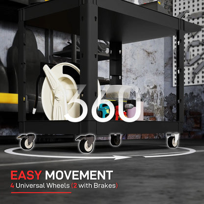 2-Tier Rolling Tool Cart, 500 LBS Capacity Plastic Utility Cart, Black Tool Organizers at Gallery Canada