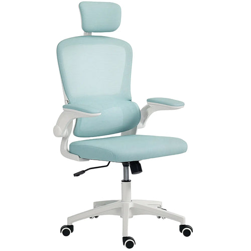 Ergonomic Mesh Office Chair, High Back, Headrest, Flip-Up Armrests, Lumbar Support, Light Green
