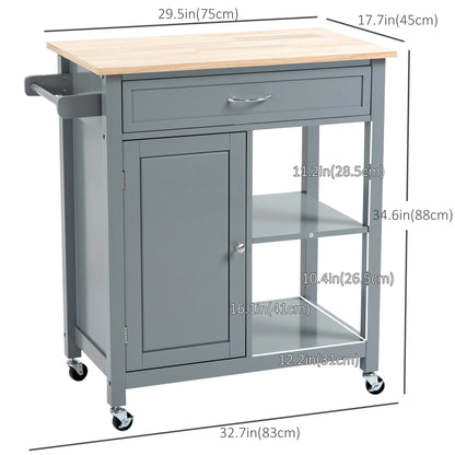 Rolling Kitchen Cart, Wood Top with Drawer, Kitchen Island on Wheels, Grey Kitchen Islands & Kitchen Carts at Gallery Canada