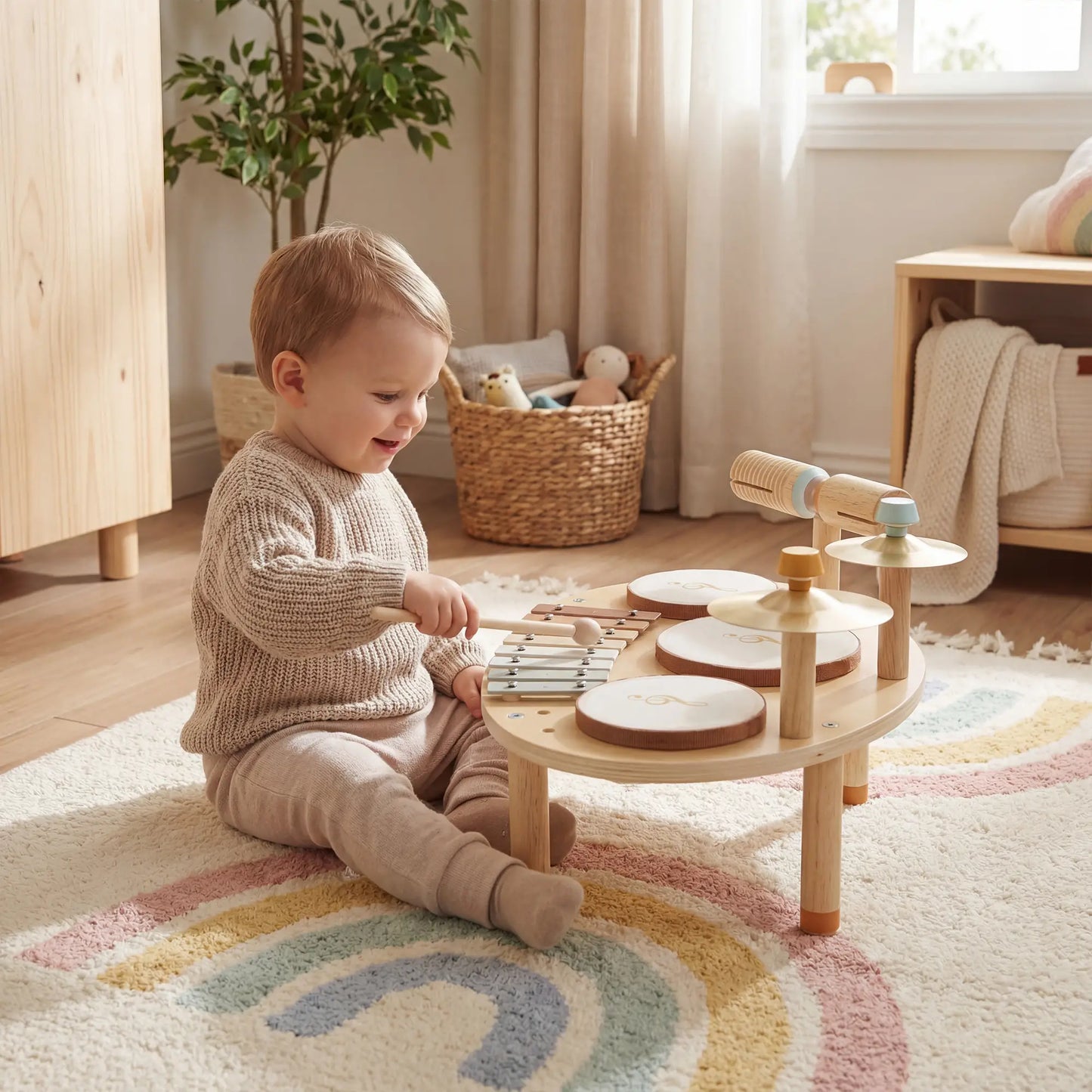 Toddler Drum Set, 4-In-1 Musical Instruments, Natural Wood Electronic Musical Pianos at Gallery Canada