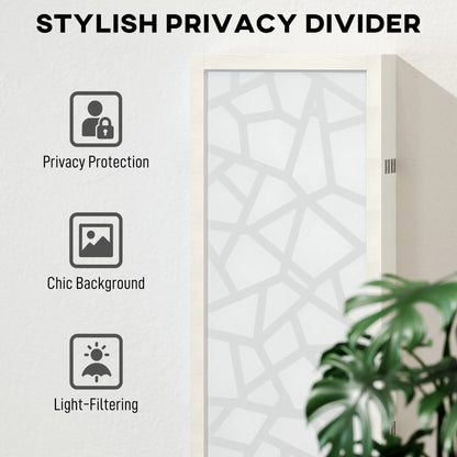 6 Panel Room Divider, 5.6 FT, Geometric Pattern Privacy Screen, White Room Dividers at Gallery Canada