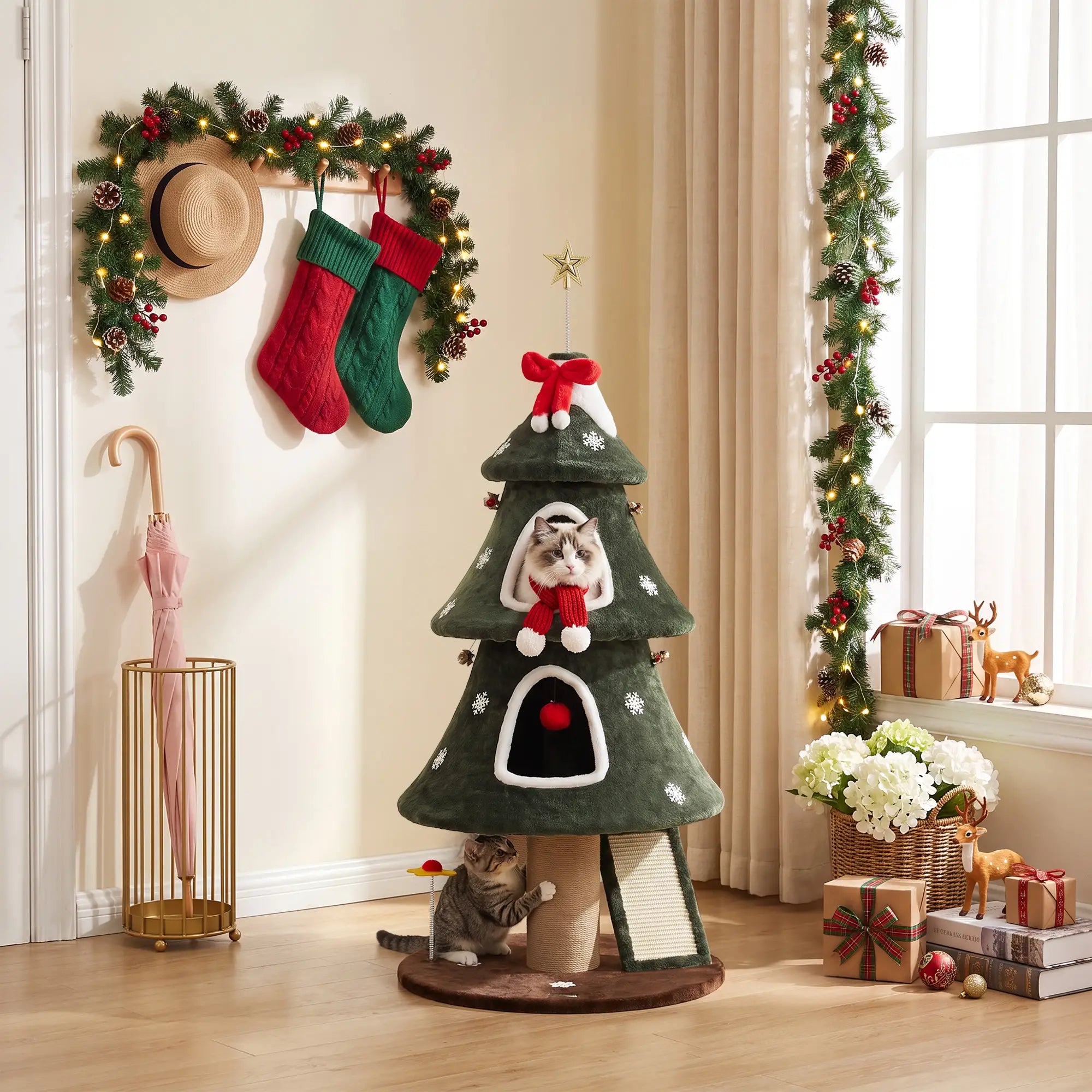 52'' Christmas Cat Tree, 2-Tier Tower with Condos & Scratchers Cat Trees at Gallery Canada