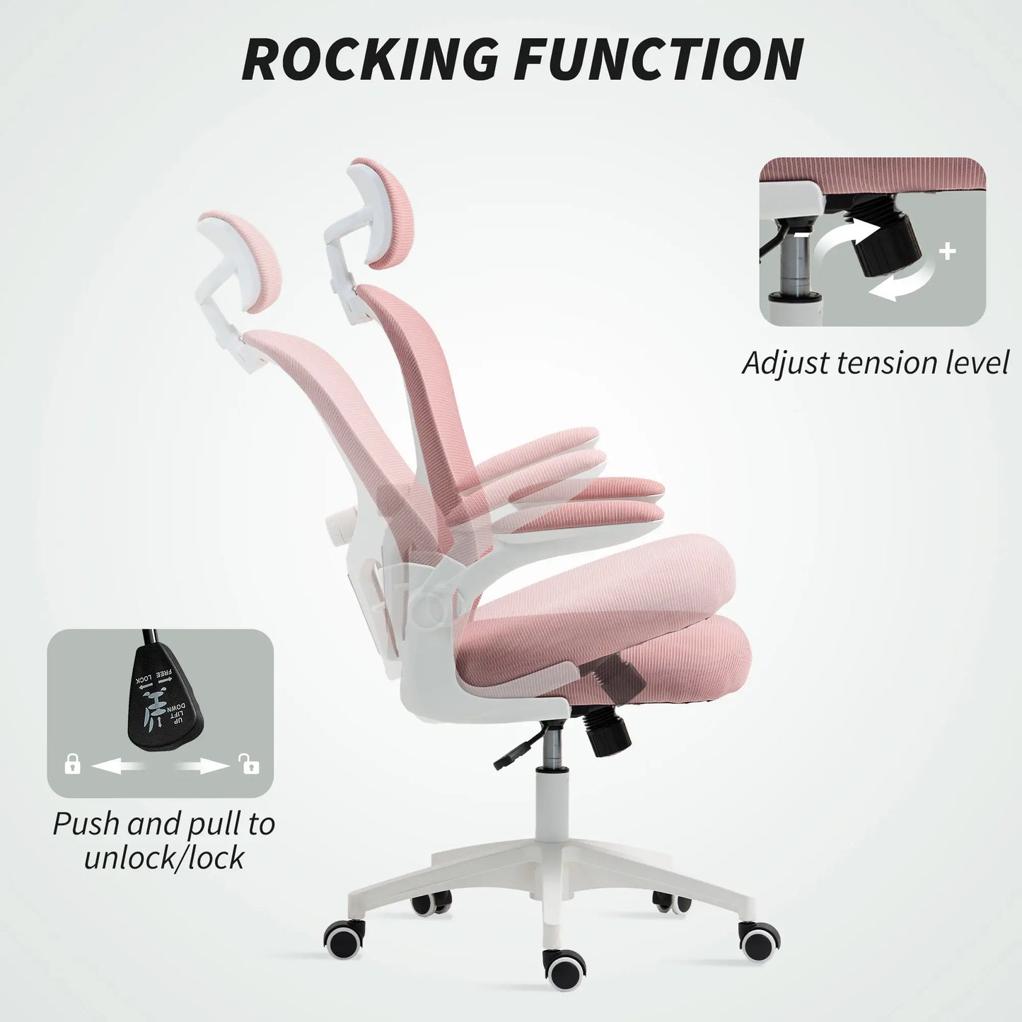 Mesh Office Chair, Adjustable Headrest, 4D Lumbar Support, Flip-Up Arm, Pink Office Chairs at Gallery Canada