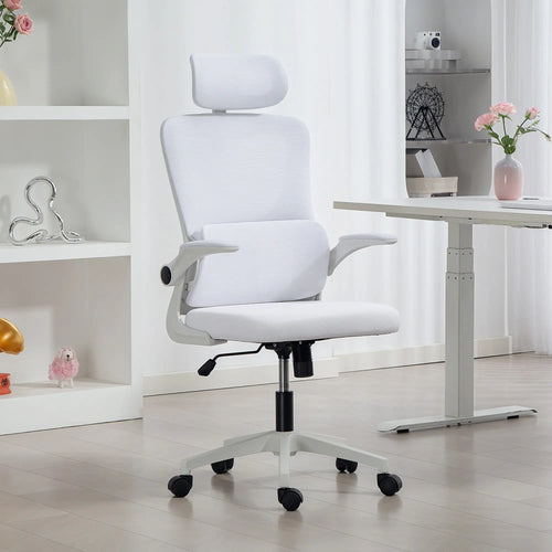 High Back Office Chair, Mesh Computer Chair, Adjustable Height, Cream White