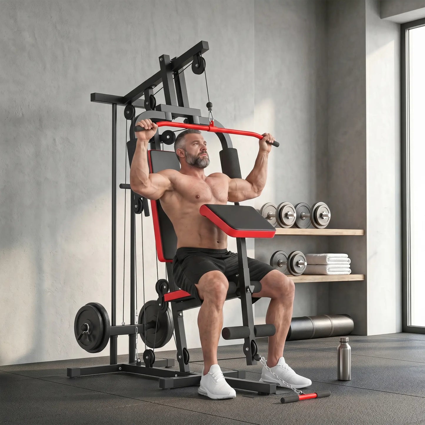 Home Gym Equipment, Multifunctional Weight Machine with Pulley System for Full Body Strength Training, Black Power Towers at Gallery Canada