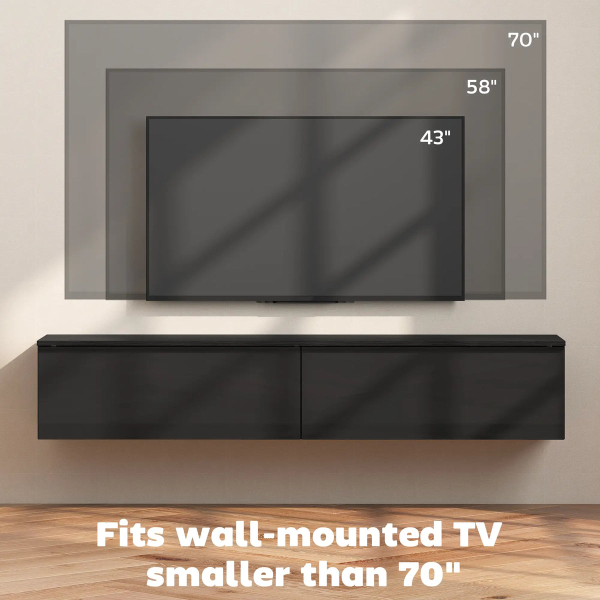 Wall Mounted TV Stand, Floating Cabinet, 70", High Gloss, Black