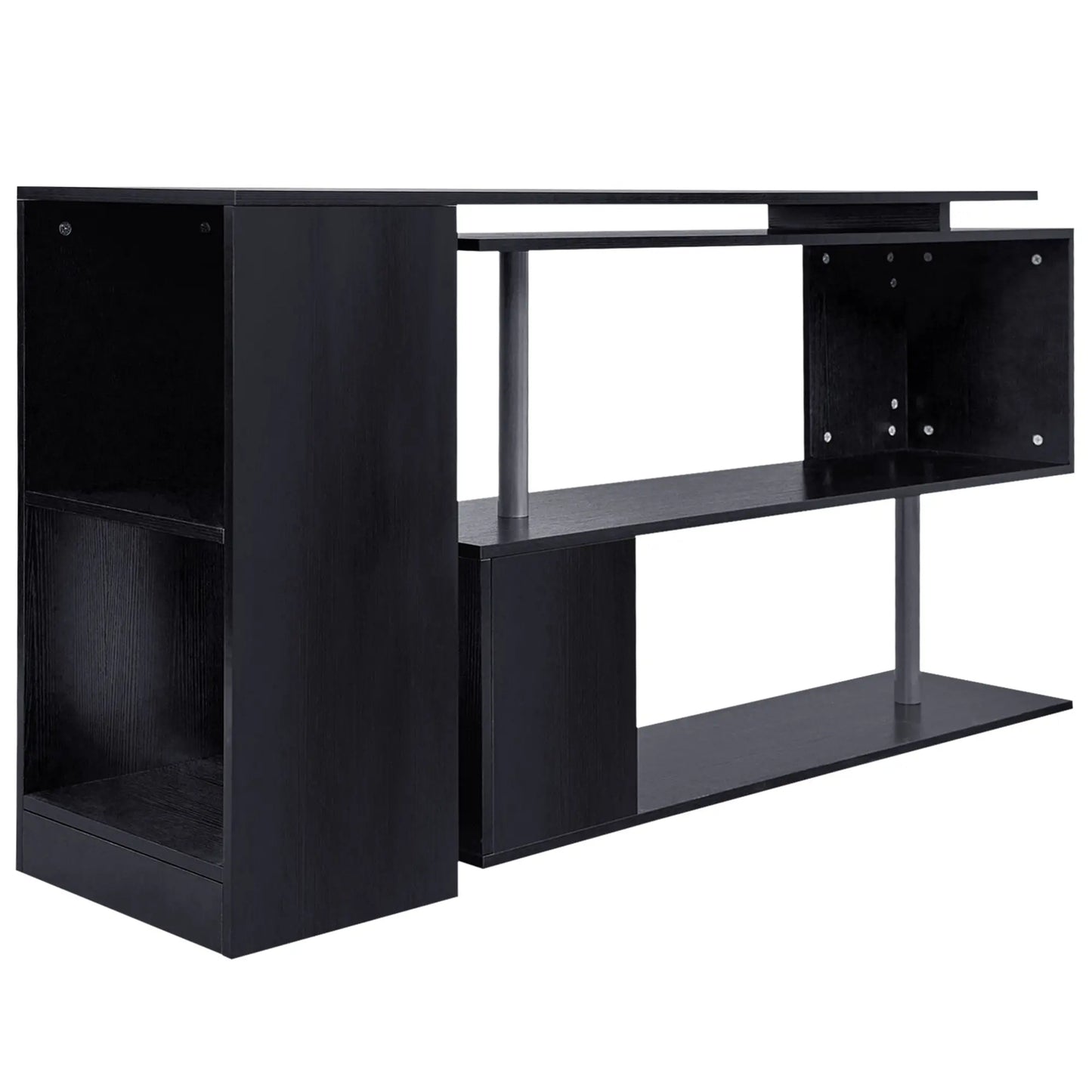55" Corner Computer Desk, 360° Rotating L-Shaped, Black Computer Desks Black Wood Grain at Gallery Canada