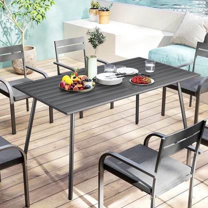 Rectangle Patio Dining Table for 6, Metal Steel Slat, 59" x 31.5" x 29", Grey Patio Dinning Tables at Gallery Canada