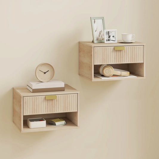 Set of 2 Wall Mounted Bedside Tables, Oak Floating Nightstands, Oak Bedside Tables Oak at Gallery Canada