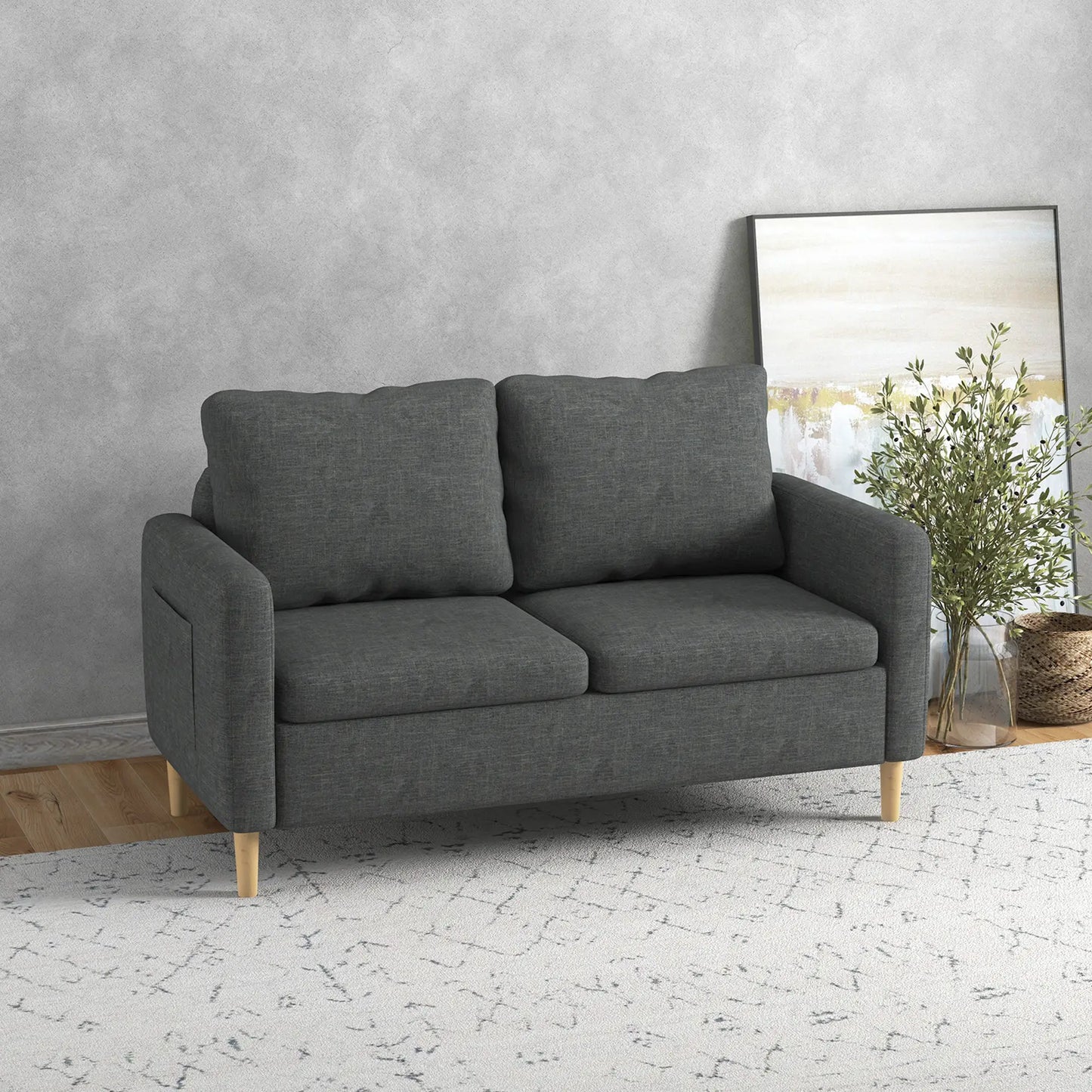 56" 2 Seat Sofa, Modern Love Seat, Upholstered Couch, Grey 2-Seater Sofas at Gallery Canada