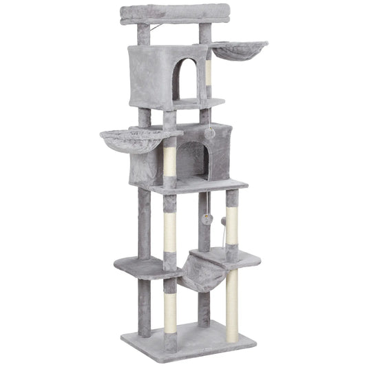 69" Cat Tree, Multi-Level Tower with 2 Condos, Plush Perch, Sisal Posts, Light Grey Cat Towers Light Grey, White at Gallery Canada