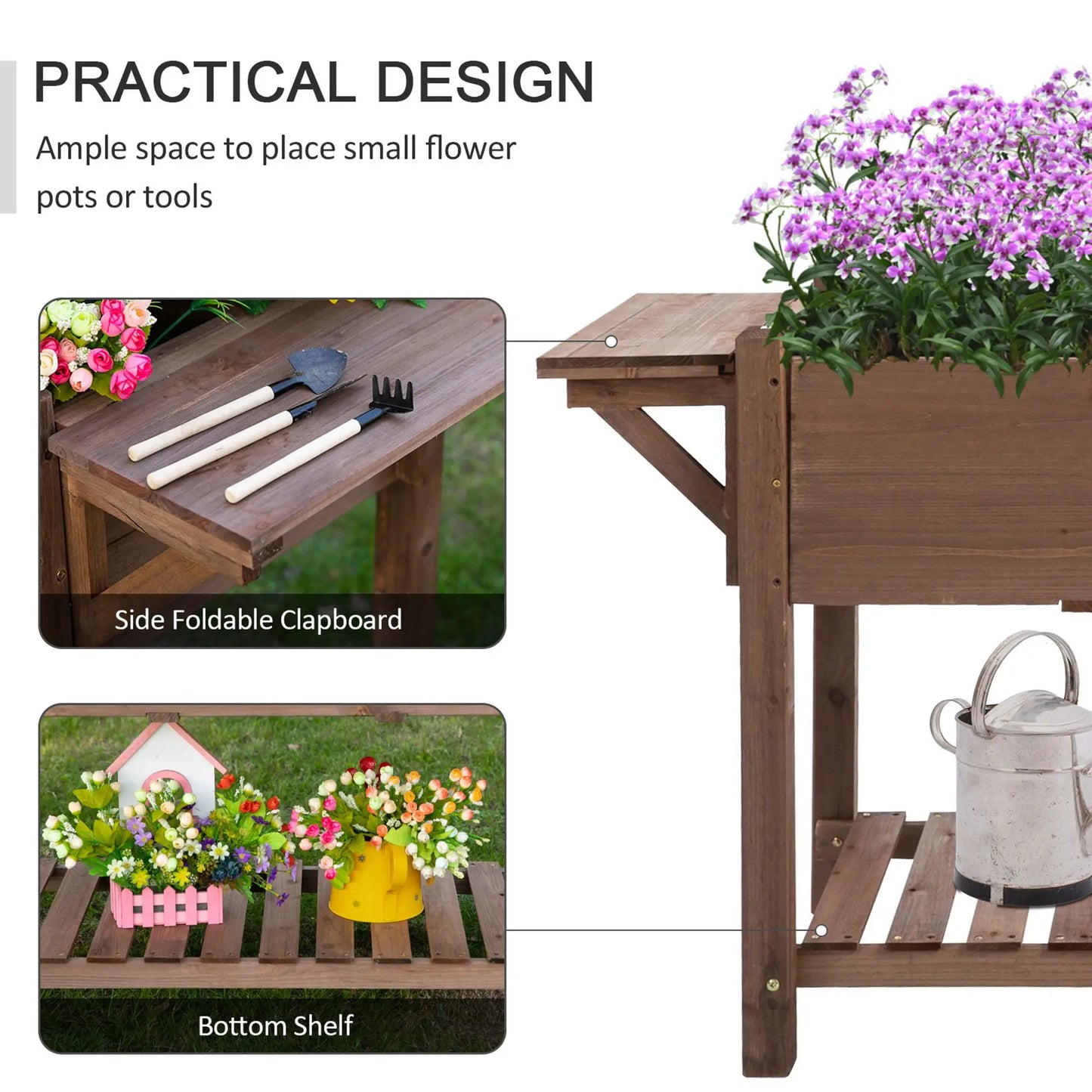 Raised Garden Bed, 8 Grids with Storage Shelf, Elevated Planter Box, Brown Elevated Garden Beds at Gallery Canada