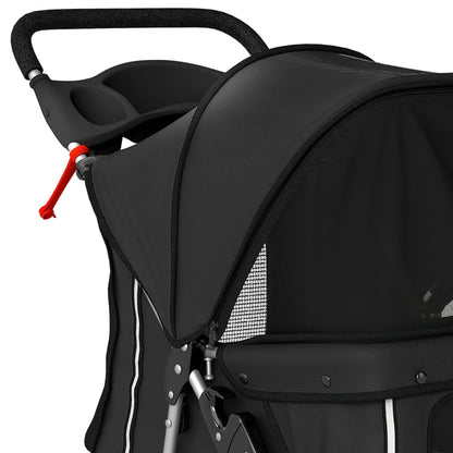 Foldable Pet Stroller With 360° Swivel Wheels, Reflective Strips, Black