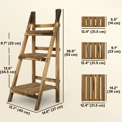 Foldable 3-Tier Wooden Plant Stand, Garden Indoor Outdoor, 16" x 15" x 37" Plant Stands at Gallery Canada