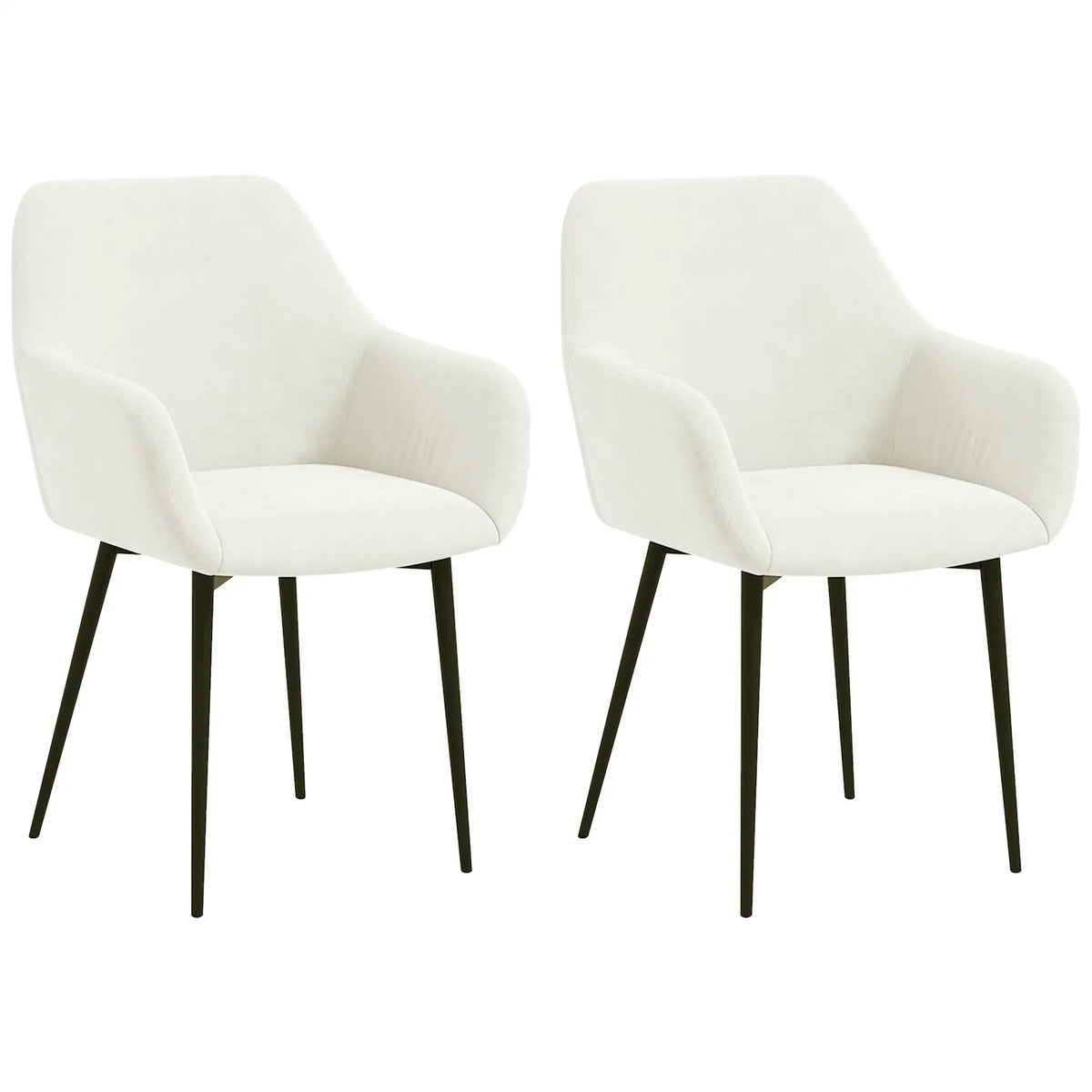 Velvet Fabric Dining Chairs Set of 2, Steel Legs, Cream White Dining Chairs at Gallery Canada