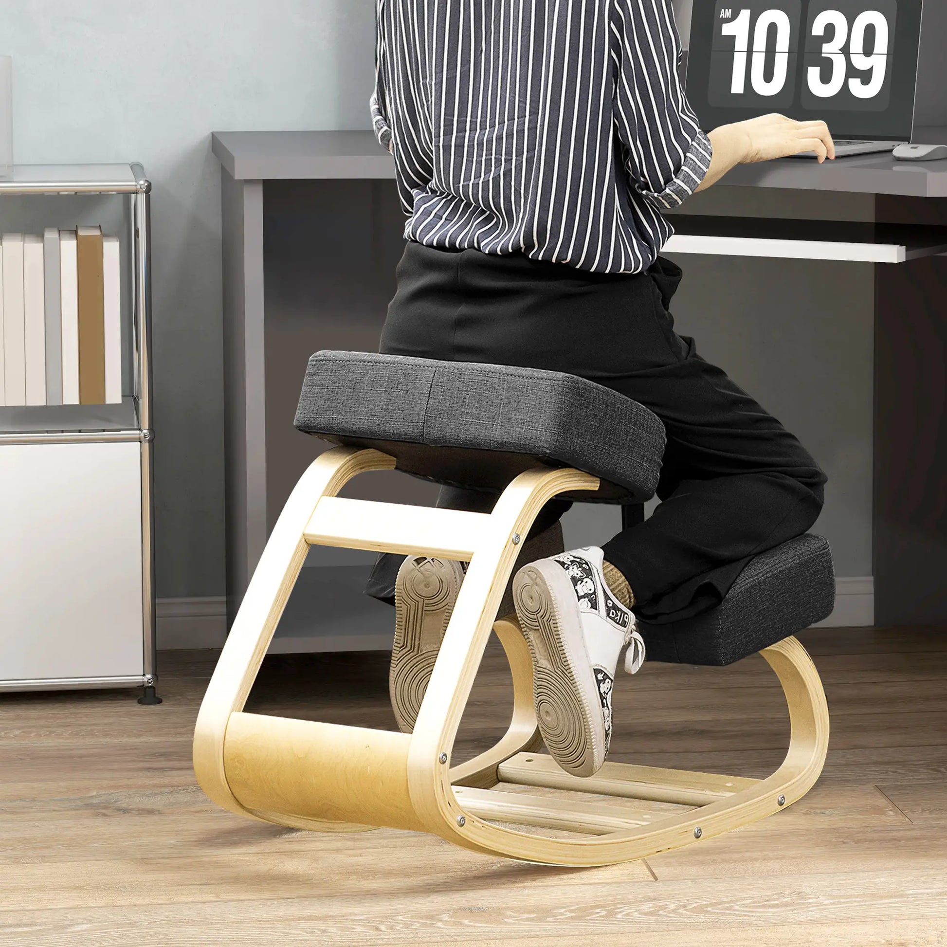 Ergonomic Kneeling Chair, Wood Stool with Thick Pads, Black Office Chairs at Gallery Canada