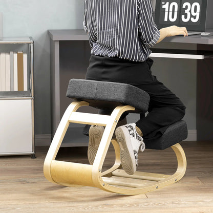 Ergonomic Kneeling Chair, Wood Stool with Thick Pads, Black Office Chairs at Gallery Canada