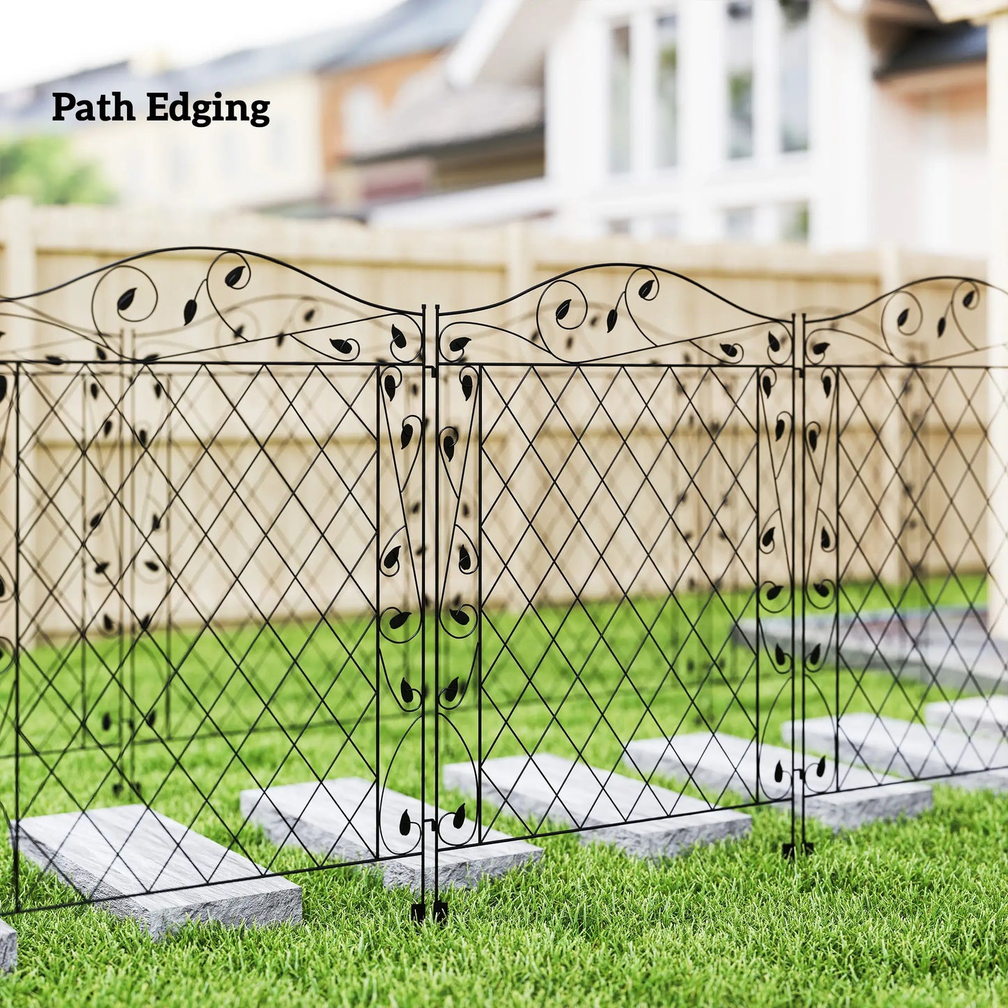 Metal Garden Fence Panels, Animal Barrier, Border Edging, 4 Pack, Wavey Vines Garden Fences at Gallery Canada