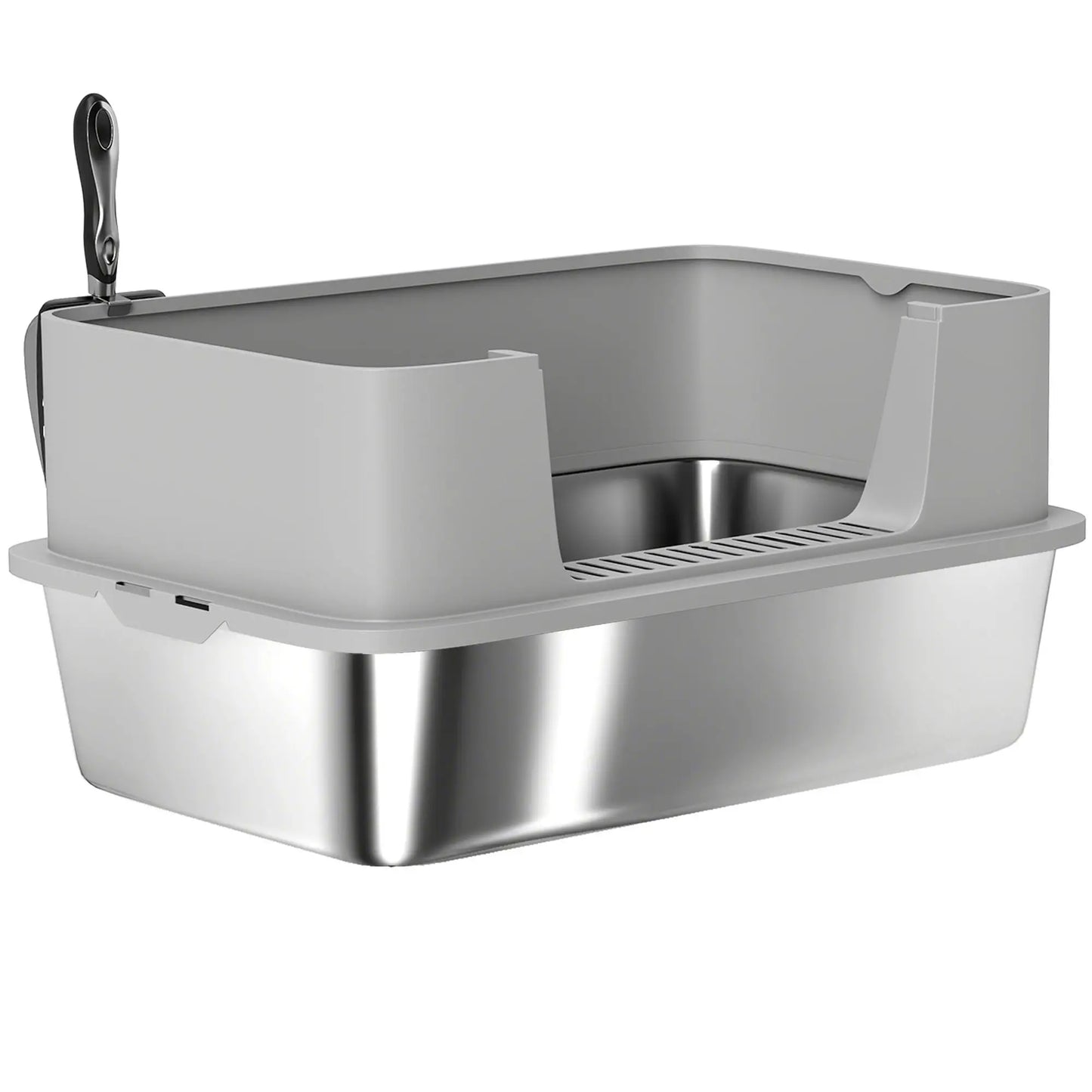 Stainless Steel Cat Litter Box, XL High Sided, 24" x 16" x 12", Grey Cat Litter Box Enclosures Grey at Gallery Canada