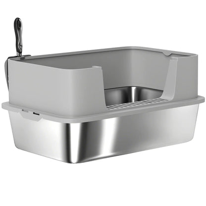 Stainless Steel Cat Litter Box, XL High Sided, 24" x 16" x 12", Grey Cat Litter Box Enclosures Grey at Gallery Canada