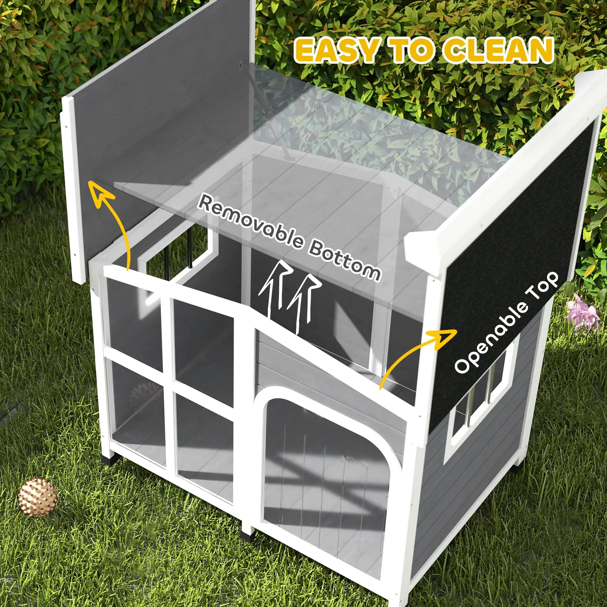 Wooden Dog House, Raised Kennel, Removable Bottom, Asphalt Roof, Dark Grey Houses, Kennels & Pens at Gallery Canada