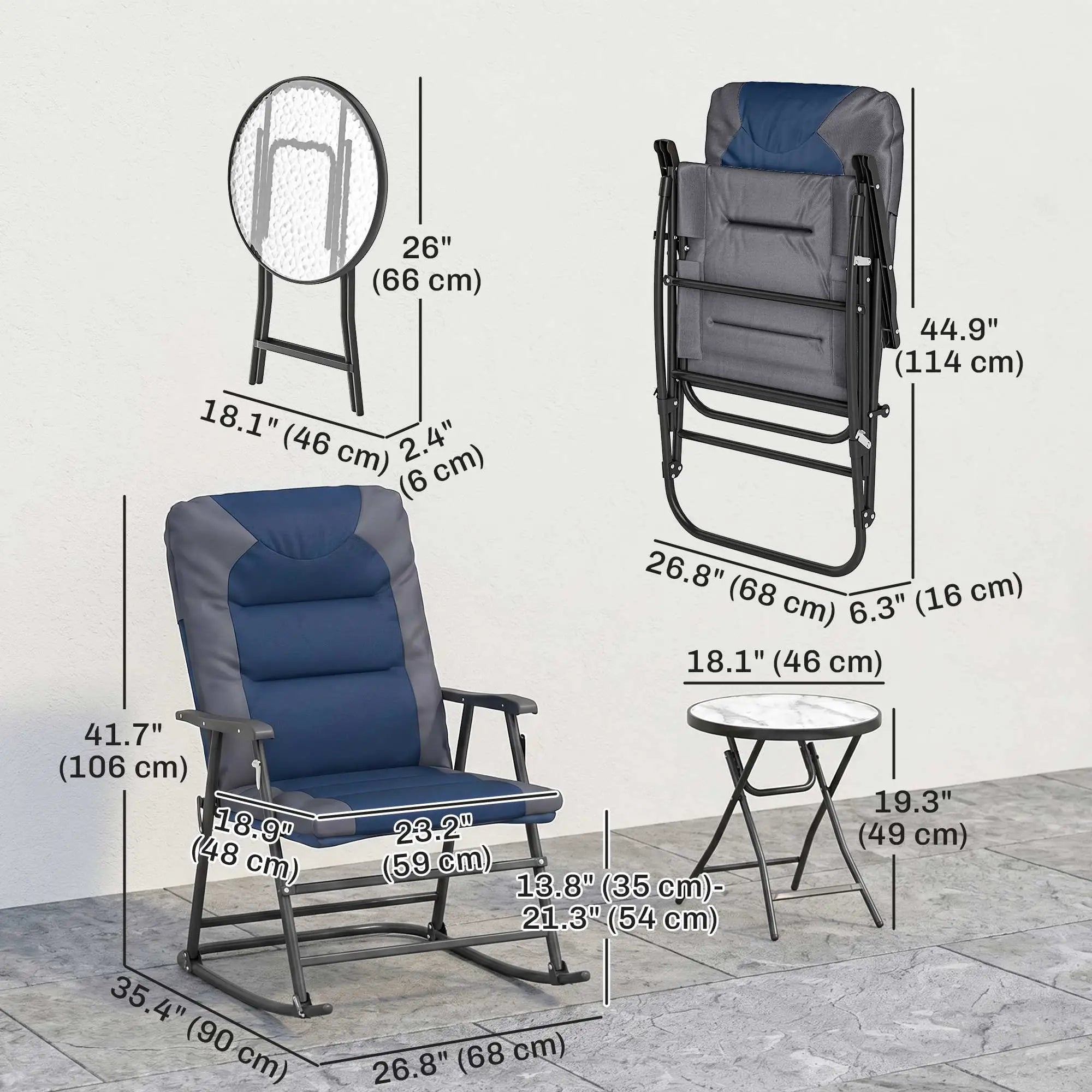 3pc Patio Rocking Chair Set, Padded, Blue Outdoor Rocking Chairs at Gallery Canada