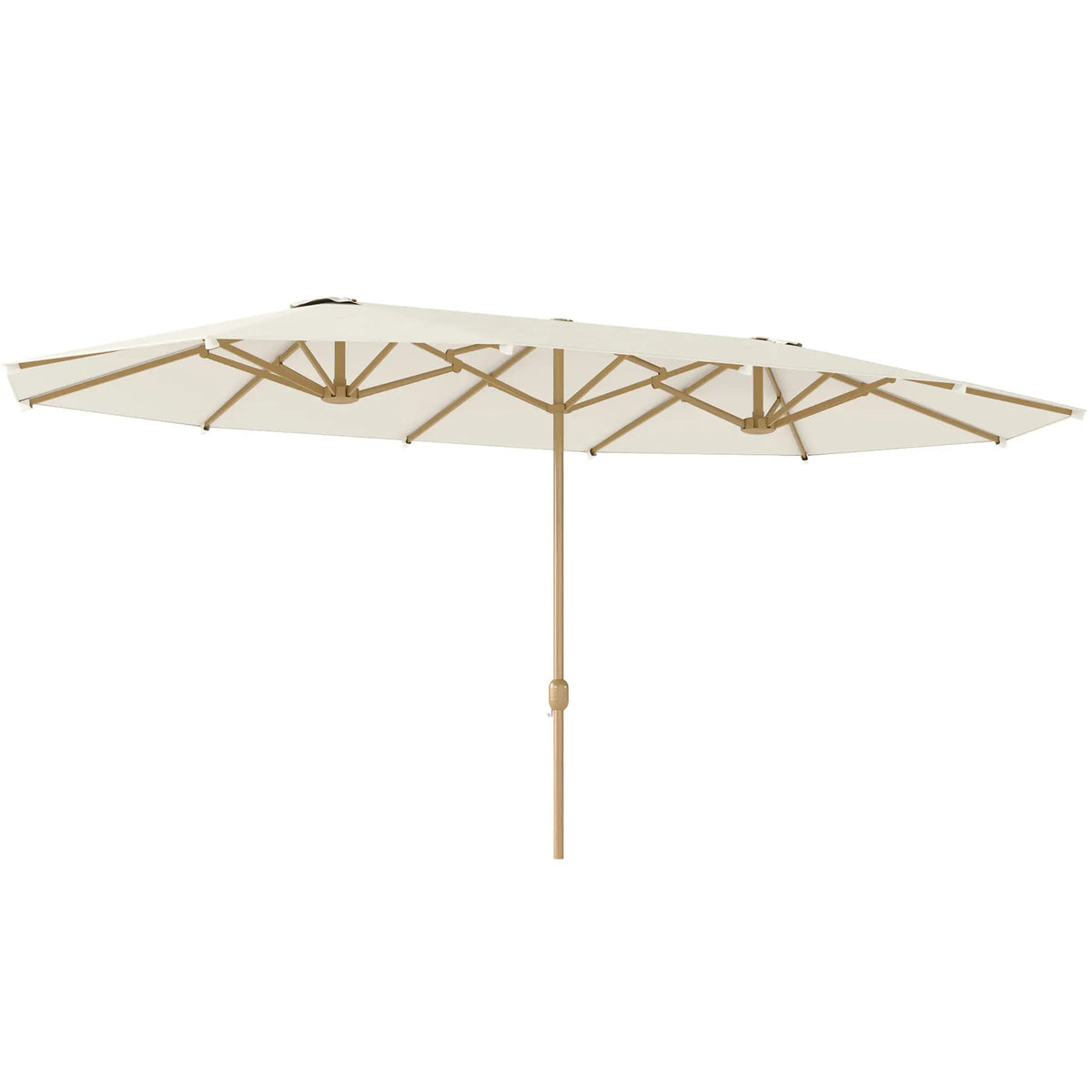 Double Garden Parasol, 179.1"W x 104.3"D, Crank, Steel Ribs, UV30+, Beige Double-sided Umbrellas at Gallery Canada