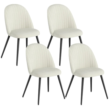 Set of 4 Modern Dining Chairs, Velvet Upholstered, Cream White, Cream White Bar Stools at Gallery Canada