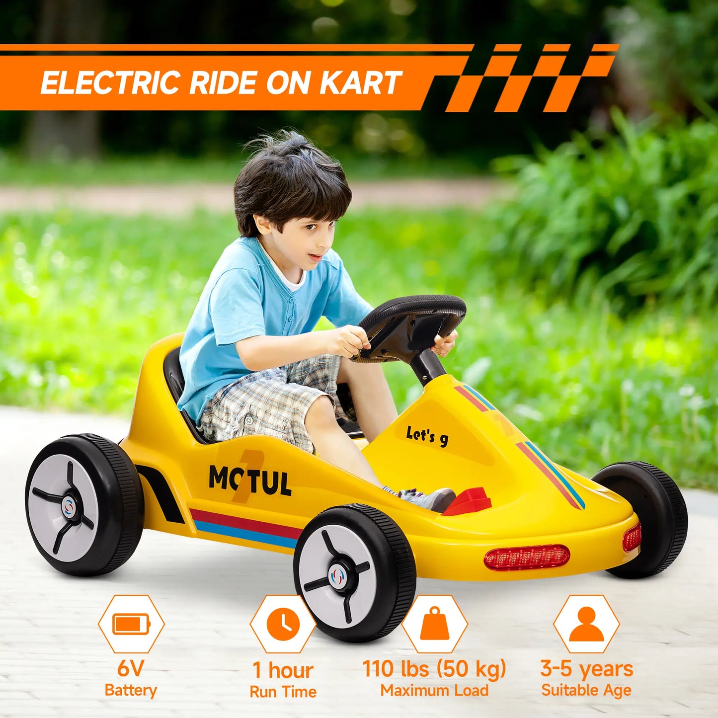 6V Electric Go Kart for Kids, with Music Light Horn, Yellow Electric Ride On Toys at Gallery Canada